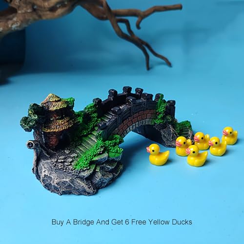 Aquarium Ornament Resin Arch Bridge Pavilion Tree Landscaping Rocks Poly Resin Bridge Faux Rocks Fish Tank Ornaments(13x6x5 cm/5.1x2.4x2 in) - size: 13x6x5 cm/5.1x2.4x2 in