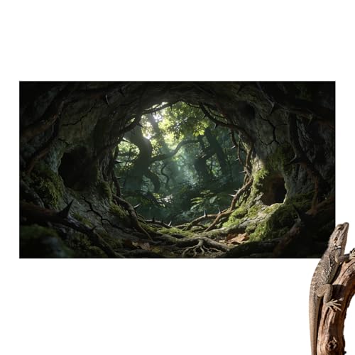 Terrarium Background Cloth, 24x12 Inch Reptile Tank Background for Bearded Dragon & Leopard Gecko Tank Accessories, Polyester Aquarium Background with Green Rainforest Design