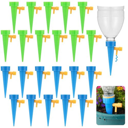 22 Pack Self Watering Spikes for Plant, 11 Blue & 11 Green Automatic Plants Waterer, Insert Devices with Adjustable Valve Switch for Garden Water Planter System Indoor & Outdoor