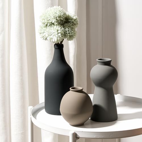 Ceramic Vase Set of 3, Nordic Minimalist Multicolor Vases Home Decor, Rustic Farmhouse Decor Pottery Vases for Bouquet Pampas Grass Dried Fresh Flowers, Living Room, Kitchen, Bedroom, Entryway Mantel - color: Multicolor ①- 3pcs