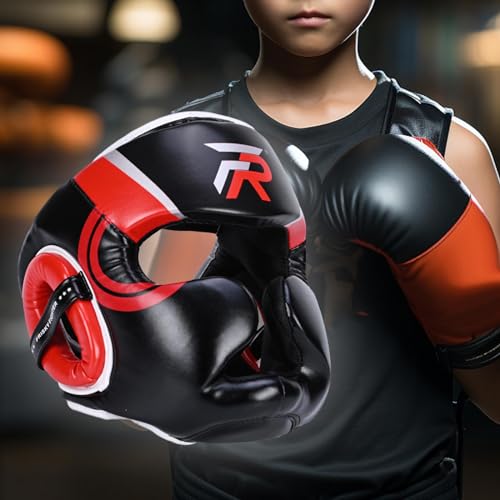 Boxing Headgear Forehead and Ear Protection Thickened Gear Full Face Protection for Training Muay Thai Men Women - color: Red Small