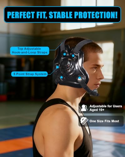 Wrestling Headgear, Youth Wrestling Head Gear with Chin Cup, Sorf Ear Guard for MMA, Jiu-Jitsu (for Users Age 10+) - color: Black