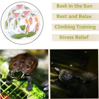 5 Pack 4.3 Inch Inflatable Turtle Swimming Ring Turtle Floating Platform Toy Small Animal Floaties Swimming Ring Basking Rest Dock for Turtle Tortoise (Fruit)