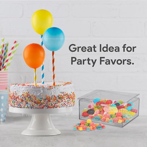 Rectangle Acrylic Box - Shelf Organizer Bins - Clear Storage Containers - Candy Party Favors | Bathroom Storage | Makeup Cosmetic Organization | Wide: 8"x4"x4" (3 Pack)