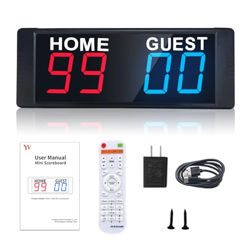 YZ LED Portable Digital Scoreboard, Tabletop Electronic Scoreboard with Remote, Score Keeper for Games Cornhole/Basketball/Ping Pong/Baseball/Tennis/Volleyball Indoor Outdoor - style: plug-in(red&blue)
