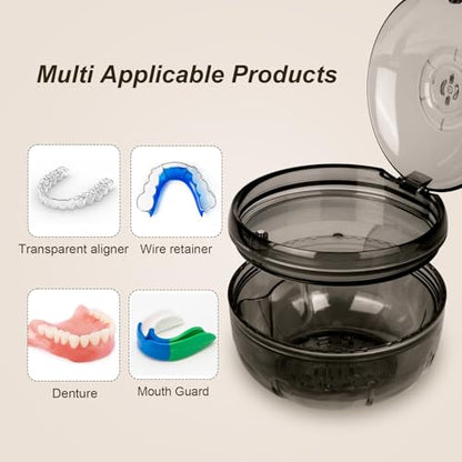 Retainer Cleaner Case,Double Layer Denture Cup for Soaking - color: Black