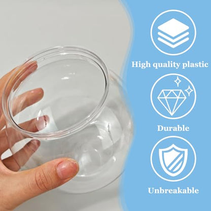 27 oz Mini Plastic Fish Bowl, Clear Round Small Fishbowl Aquarium, Unbreakable Shatterproof Plastic Betta Fish Tank, Desktop Goldfish Bowl for Home Decor & Party Centerpieces