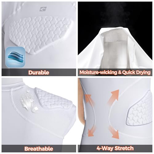 COOLOMG Youth Football Padded Shirt Chest Rib Protector - color: White, size: Small