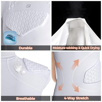 COOLOMG Youth Football Padded Shirt Chest Rib Protector - color: White, size: X-Large