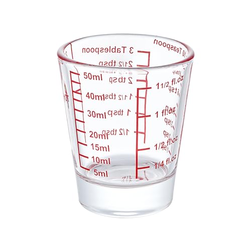 Ackers Mini Measure Heavy Glass, 32-Incremental Measurements Multi-Purpose Liquid and Dry Measuring Shot Glass, Red Single - color: Red