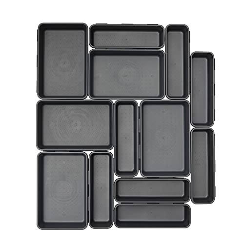 BYCY Office Drawer Organizers Bins Junk Drawer Organizers Tray Storage Dividers for Office Desk Dress Makeup (13pcs 2Size) - size: 13pcs 2Size