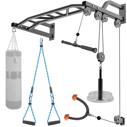 SELEWARE 48'' Heavy Duty Wall Mount Pull Up Bar with Cable Pulley System - color: A. Black Pull Up Bar with Cable Pulley System