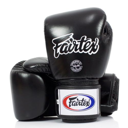 Fairtex BGV1BR Breathable Boxing Gloves, Lightweight Shock Absorbent Gear | Handcrafted genuine hide with multi-layer foam. Single strap closure keeps hands cool while hitting heavy bags or speed bags - color: Black, size: 16 oz