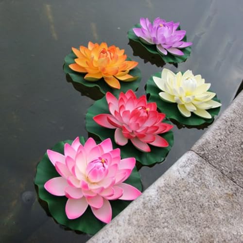 Floating Pond Lily Pads Artificial Flowers Decoration With Handcrafted Detail And Stable Float Base Suitable Aquarium And Garden Pools(Lavender) - color: Lavender