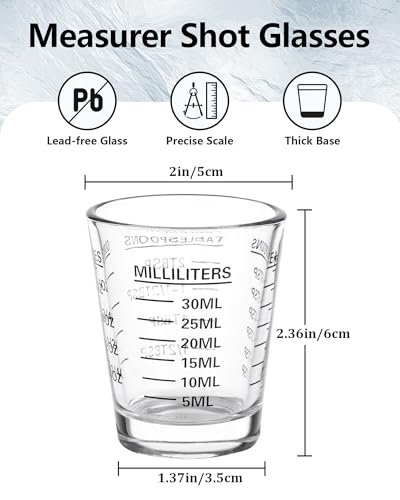Shot Glasses Measuring Cup Set 2PACK Espresso Shot Glasses Liquid Heavy Glass 26-Incremental Measurement 1 OZ, 2 TBS, 6 TSP, 30 ML Kitchen Tools (Black) - color: 2 Pack-Black