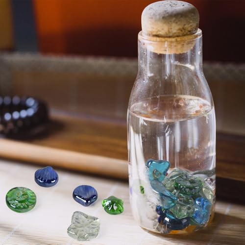 Glass Pebbles for Decorative 1LB, Flat Marbles Glass Beads Stone for Floral Arrangements Vases Gem Aquarium Pebbles Vase Filler Decor