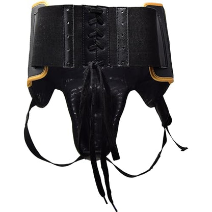 RIVAL Boxing RNFL100 Professional No-Foul Groin Protector with Laces, Dual Waist Straps, Ultra-Lightweight Construction, and Super-Rich Microfibre PU - color: Black/Gold, size: Large