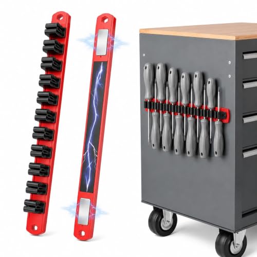 Magnetic Wrench and Screwdriver Organizer – Tool Organizer for Workshop & Garage, Heavy‑Duty Magnetic Base for Toolbox Organization, Space‑Saving Tool Rack, Great Gift for Men (1 PCS, Red Base) - color: Red