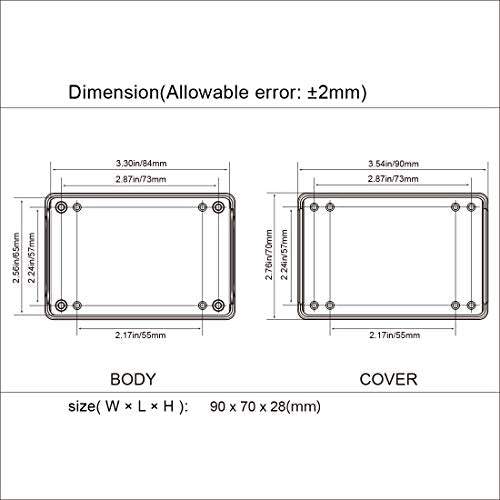 5 Pieces ABS Plastic Electrical Project Case Power Junction Box, Project Box Black 3.5 x 2.8 x 1.1 inch (90 x 70 x 28 mm) - size: 3.5" x 2.8" x 1.1"(5pc)