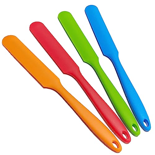 4Pcs Jar Spatula Long Handle Silicone,Kitchen Scraper for Mixing,Scraping, Cake Icing & Butter
