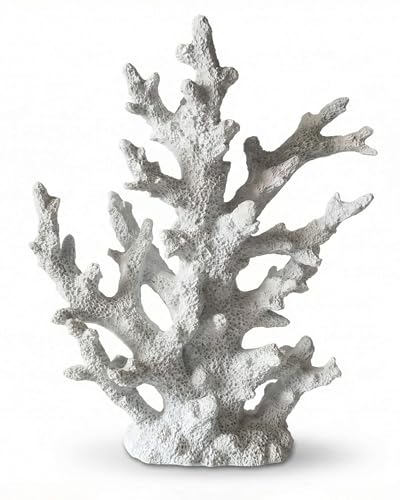 Lifelike Coral Reef Sculpture Statue - Handmade Resin Ocean Decor for Aquarium, Desk, Bathroom, Shelf - Coastal Beach Nautical Theme Gift for Home & Office - color: White