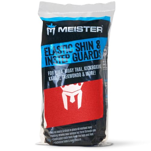 Meister MMA Elastic Cloth Shin & Instep Padded Guards (Pair) - color: Red, size: Small-Medium