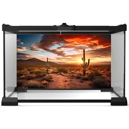 Reptile Habitat Background Sunset Desert Terrarium Background Towering Saguaro Cacti Silhouetted Against Sky Rugged Terrain Vibrant Desert Colors Landscape Tank Backdrop Vinyl 48x20in