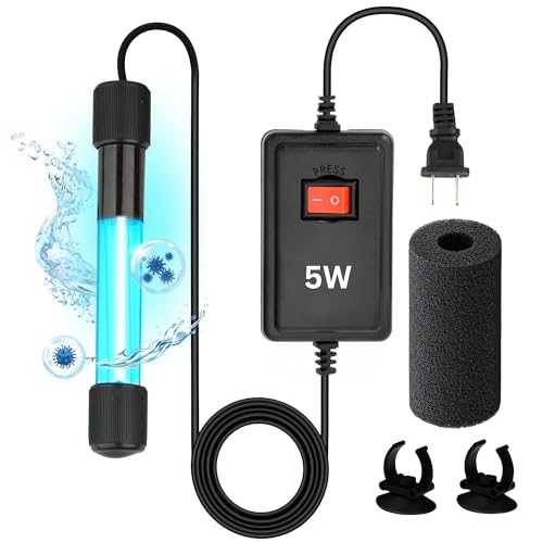 5W Aquarium UV Light for Fish Tank – Submersible UV-C Light for Aquarium Filter, Sump & Small Pond | 9.8 ft (3m) Power Cord | Water Clarity Support (Without Timer) - color: Without Timer, size: 5W UV Light
