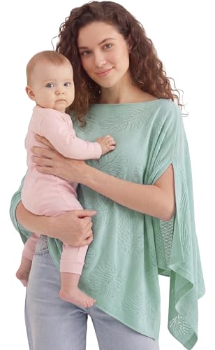 PATPAT Nursing Cover for Breastfeeding, Soft Breathable Privacy Poncho, Multi-Use Jacquard Knit Breastfeeding Cover for Moms, Portable Nursing Shawl & Baby Blanket (Sage Green) - color: Sage Green