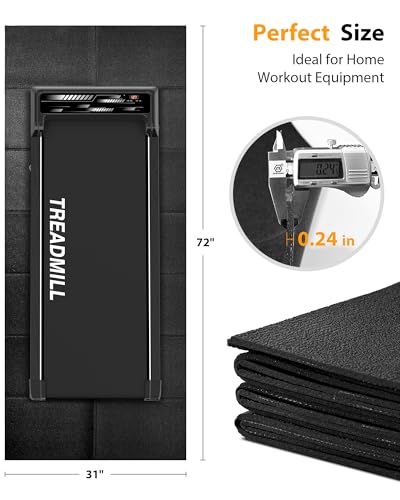 Foldable Rubber Treadmill Mat - Exercise Bike Mat with Waterproof | Non-Slip, Shock Absorption, Exercise Equipment Mat, Protect Floor, for Home Gym Workout, for Bike/Elliptical, Mat for Carpet - size: 72.1"L x 31.4"W x 0.2"Th