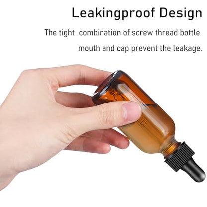 Dropper Bottle 2 oz, 2 pack Amber Glass Eye Dropper Bottles with Labels and Funnel, Tincture Bottle with Measured Dropper - Leakproof Essential Oils Bottles for Health, Personal Care & Beauty - color: Amber