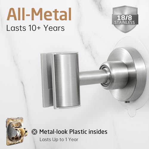 KES All Metal Shower Head Holder Adhesive, Dual-Size Opening Handheld Shower Head Holder Wall Mount for Standard & Oversized Shower Hose, Adjustable Shower Wand Holder, Brushed Steel, C208DF-BS - style: Brushed Steel