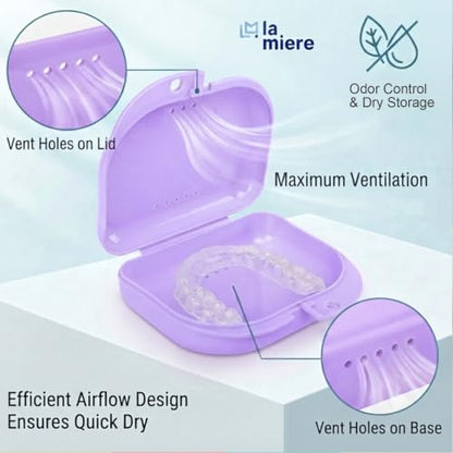 LA MIERE Retainer Case with Vent Holes, 1 Pcs Denture Case, Durable & Similar Mouth Guard Case, Lavender - color: Lavender