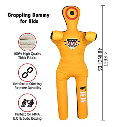 MMA Sports Brazilian JIU Jitsu Grappling Submission Throwing Dummy Punching Heavy Bag Kick Boxing Dummies UNFILLED - color: Yellow, size: 4ft, style: Standing