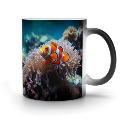 Clown Fish Coffee Mug Heat Sensitive Discoloration Ceramic Cup Personalized Color Changing Coffee Cups Unique Cup Gift for Family Friends Birthday Aniversary