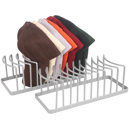 Hat Organizer for Baseball Caps - 2 Pack Hat Stand Holds 20 Caps | Heavy Duyt Metal Hat Rack, Space Saving Hat Holder, No Assembly Required for Tabletop, Closet, Desk Preserves Hat Shape Grey - color: Grey 2 Pack