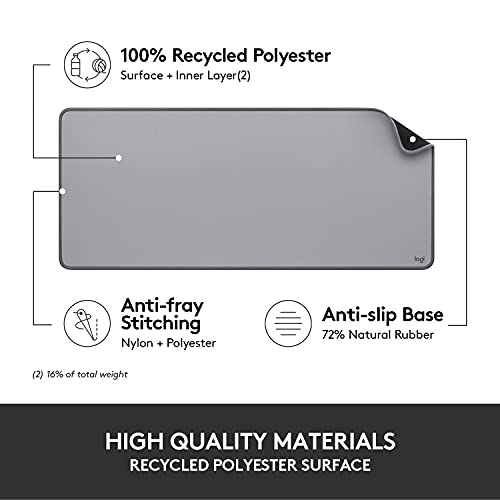 Logitech Desk Mat - Studio Series, Multifunctional Large Desk Pad, Extended Mouse Mat, Office Desk Protector with Anti-Slip Base, Spill-Resistant Durable Design, in Mid-Grey