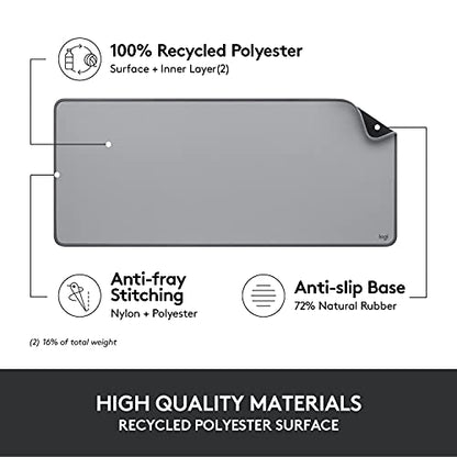 Logitech Desk Mat - Studio Series, Multifunctional Large Desk Pad, Extended Mouse Mat, Office Desk Protector with Anti-Slip Base, Spill-Resistant Durable Design, in Mid-Grey