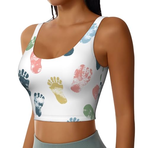 Display of Footprints Printed Women's Sports Tank top with Removable Chest Pads for Fitness
