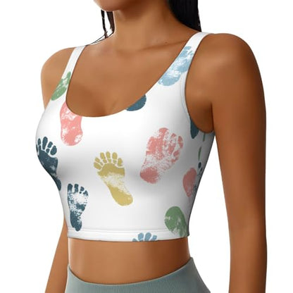 Display of Footprints Printed Women's Sports Tank top with Removable Chest Pads for Fitness