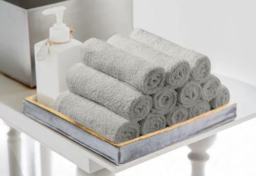 Avalon Towels Salon Towel - Silver Hand Towels Bulk Pack of 24 - 100% Cotton Absorbent Spa, Facial & Gym Towel for Working Out - 16x27 Inches (Not Bleach Proof) - color: Silver