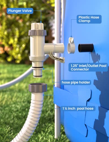 [ Patented ] POOLHACKER Plunger Valve Plus with Pool Hose Adapter and Pool Pipe Holder, Pool Replacement Parts Accessories for above Ground Pool (2 Pcs) - color: 2 Pack - Round Top