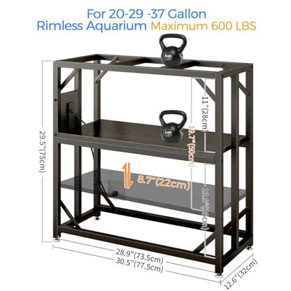 20-29-37 Gallon Fish Tank Stand with Power Outlet,Adjustable Aquarium Stand, Heavy Duty Terrarium Stand,Metal Frame Reptile Turtle Tank Stand Suitable for Home Office,600LBS Capacity, Black - color: Black, size: 20-29-37 Gallon