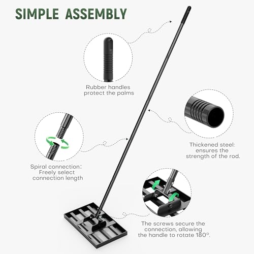 17" x 10" Lawn Leveling Rake for Yard & Garden, Lawn Leveler with Adjustable 6.5FT Handle, Carbon Steel Leveling Tool for Topdressing, Dirt, Sand & Grass Leveling - size: 17in