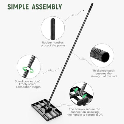 17" x 10" Lawn Leveling Rake for Yard & Garden, Lawn Leveler with Adjustable 6.5FT Handle, Carbon Steel Leveling Tool for Topdressing, Dirt, Sand & Grass Leveling - size: 17in