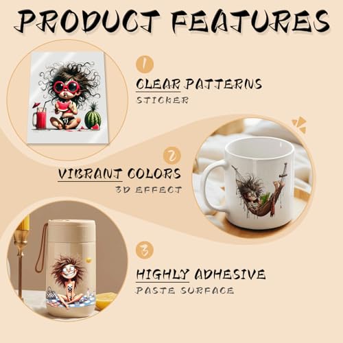 24PCS Summer Weird Girls UV DTF Cup Wrap UV DTF Cup Wraps Suitable for Mugs, Glasses, Notebooks, Computers, Tables and Chairs, etc. for DIY Creativity, High Viscosity UV DTF Transfer Paper - style: Summer Weird Girls