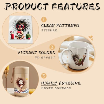 24PCS Summer Weird Girls UV DTF Cup Wrap UV DTF Cup Wraps Suitable for Mugs, Glasses, Notebooks, Computers, Tables and Chairs, etc. for DIY Creativity, High Viscosity UV DTF Transfer Paper - style: Summer Weird Girls