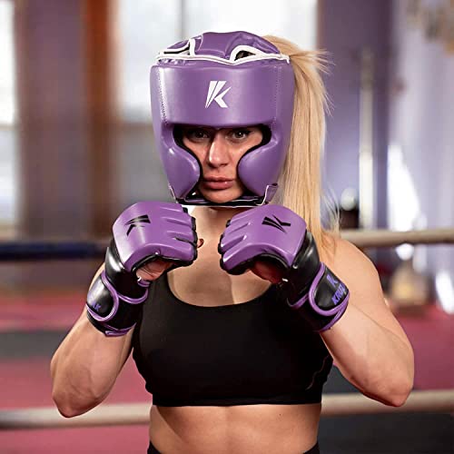 Kruzak Unisex Boxing Headgears - MMA Training, Adjustable Padded, Kara,Muay Thai Headgear, Kickboxing, Sparring, Martial Arts, Karate, Taekwondo MMA Body Equipment - color: Purple, size: Large-X-Large