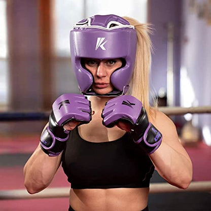 Kruzak Unisex Boxing Headgears - MMA Training, Adjustable Padded, Kara,Muay Thai Headgear, Kickboxing, Sparring, Martial Arts, Karate, Taekwondo MMA Body Equipment - color: Purple, size: Small-Medium