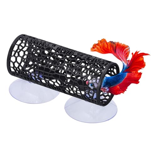 Betta Tunnel, Bettas Tank Accessories with Suction Cups Aquarium Fish Aquarium Decor, (1Pcs, Black), Intended for Small Fish/Shrimp/Guppy - color: Black